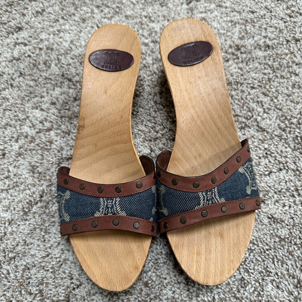 Celine Brown and Blue Heeled Sandals